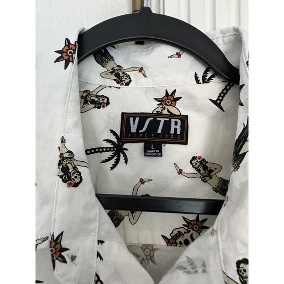 VSTR Halloween Button-Up Shirt Skull Hula Dancers Trees Pattern Sz M FAST SHIP! - Picture 5 of 6